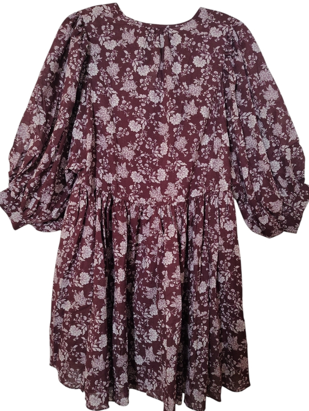 Madewell Splitneck Puff-Sleeve Mini Dress - Olivia Floral Dark Fig - Size M - Picture 9 of 12